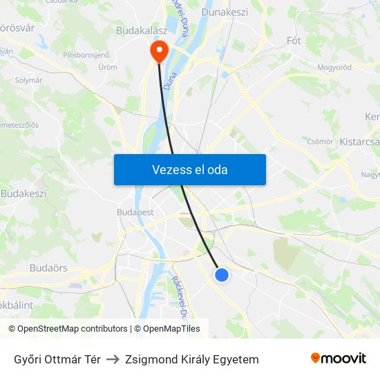 Győri Ottmár Tér to Zsigmond Király Egyetem map