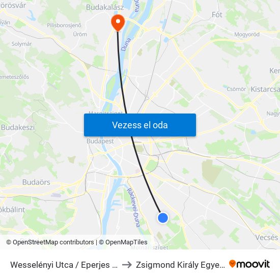 Wesselényi Utca / Eperjes Utca to Zsigmond Király Egyetem map
