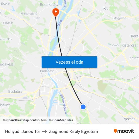 Hunyadi János Tér to Zsigmond Király Egyetem map