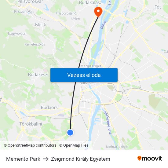 Memento Park to Zsigmond Király Egyetem map