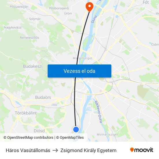 Háros Vasútállomás to Zsigmond Király Egyetem map