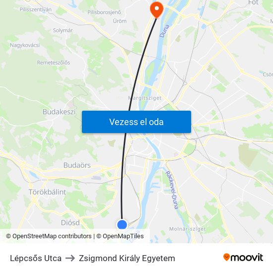 Lépcsős Utca to Zsigmond Király Egyetem map