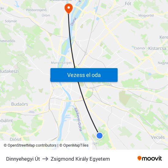 Dinnyehegyi Út to Zsigmond Király Egyetem map