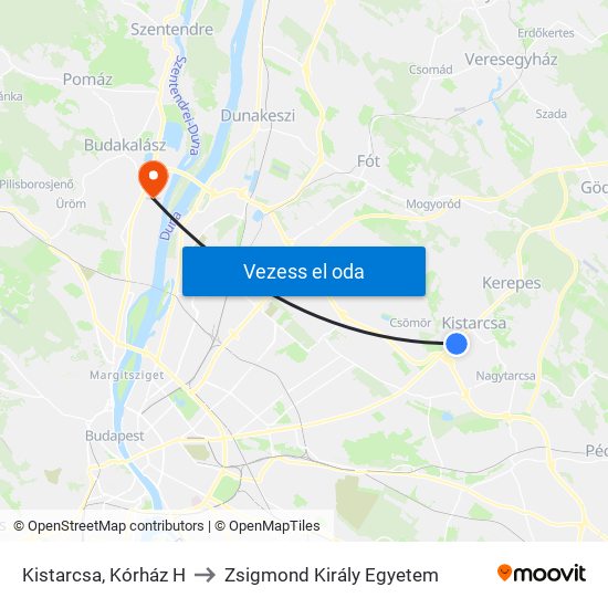 Kistarcsa, Kórház H to Zsigmond Király Egyetem map