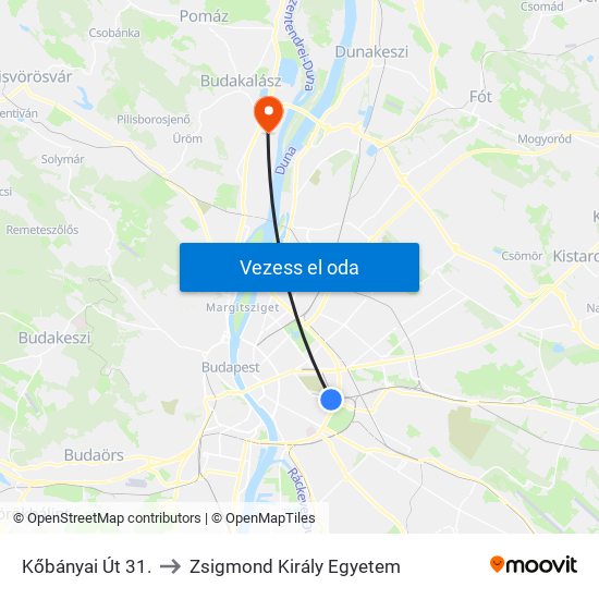 Kőbányai Út 31. to Zsigmond Király Egyetem map