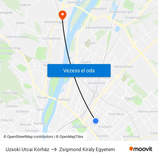 Uzsoki Utcai Kórház to Zsigmond Király Egyetem map