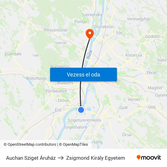 Auchan Sziget Áruház to Zsigmond Király Egyetem map