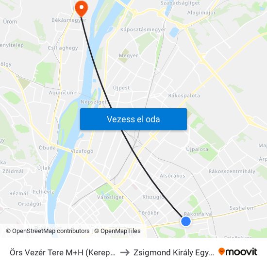 Örs Vezér Tere M+H (Kerepesi Út) to Zsigmond Király Egyetem map