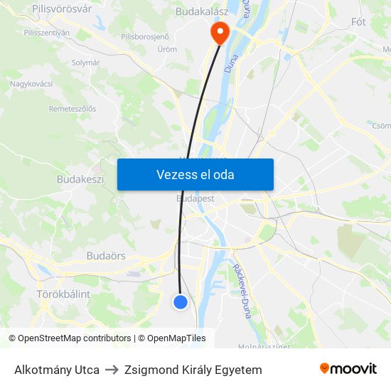 Alkotmány Utca to Zsigmond Király Egyetem map