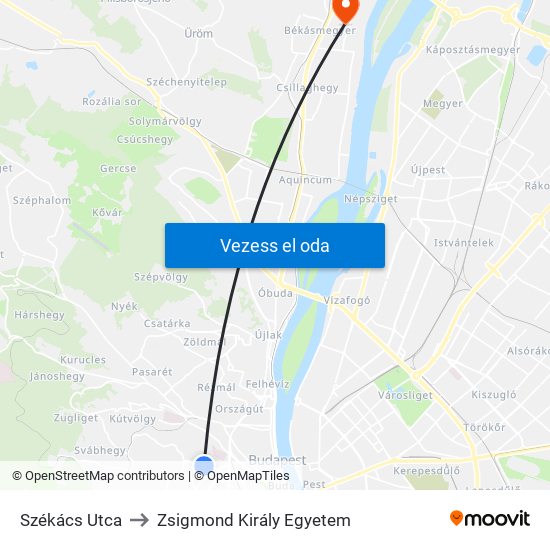 Székács Utca to Zsigmond Király Egyetem map