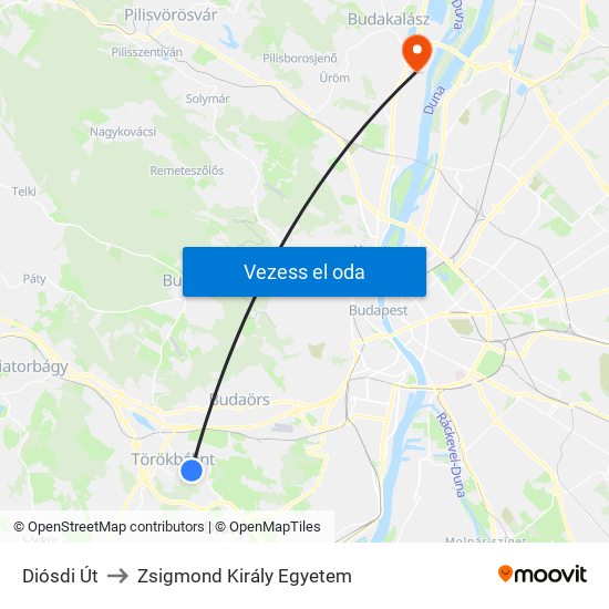 Diósdi Út to Zsigmond Király Egyetem map