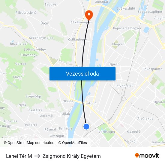 Lehel Tér M to Zsigmond Király Egyetem map