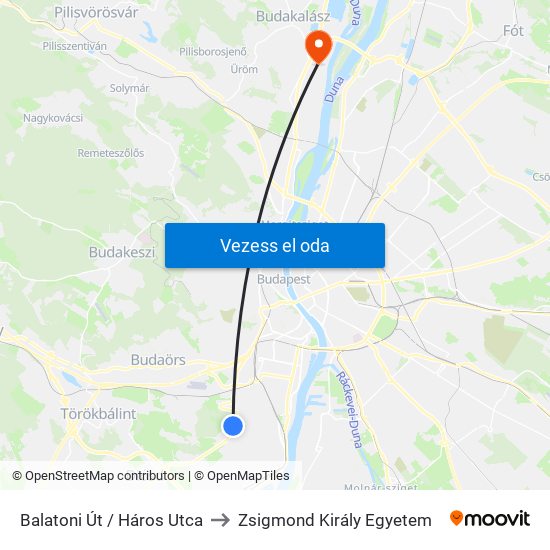 Balatoni Út / Háros Utca to Zsigmond Király Egyetem map
