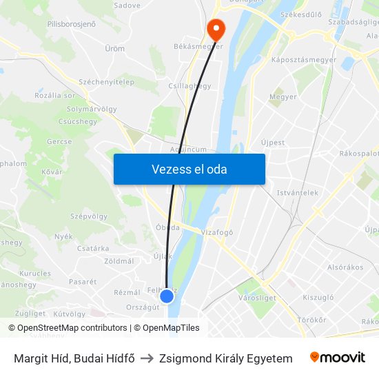 Margit Híd, Budai Hídfő to Zsigmond Király Egyetem map