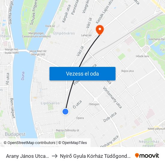 Arany János Utca M to Nyírő  Gyula Kórház Tüdőgondozó map