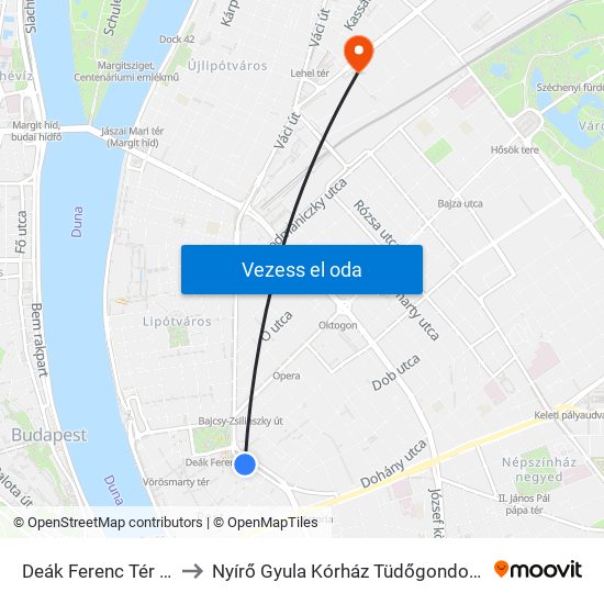 Deák Ferenc Tér M to Nyírő  Gyula Kórház Tüdőgondozó map