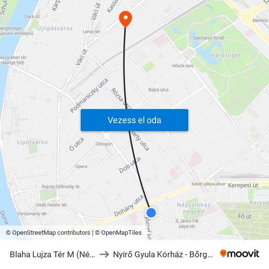 Blaha Lujza Tér M (Népszínház Utca) to Nyírő Gyula Kórház - Bőrgyógyászati Klinika map