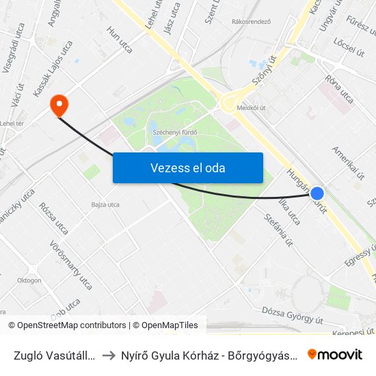 Zugló Vasútállomás to Nyírő Gyula Kórház - Bőrgyógyászati Klinika map