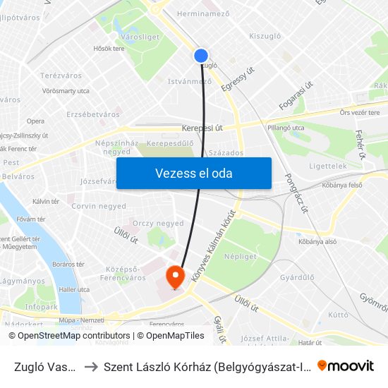 Zugló Vasútállomás to Szent László Kórház (Belgyógyászat-Immunológiai Ambulancia) map