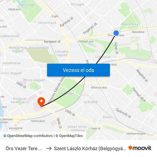 Örs Vezér Tere M+H (Kerepesi Út) to Szent László Kórház (Belgyógyászat-Immunológiai Ambulancia) map