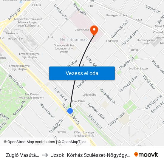 Zugló Vasútállomás to Uzsoki Kórház  Szülészet-Nőgyógyászati Osztály map