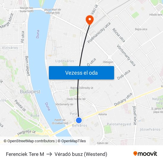 Ferenciek Tere M to Véradó busz (Westend) map