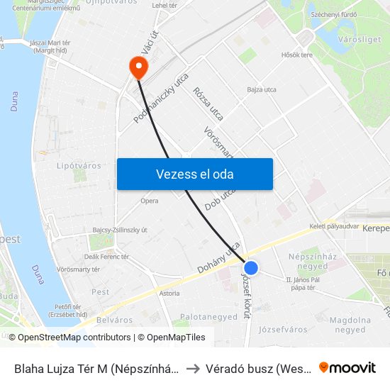 Blaha Lujza Tér M (Népszínház Utca) to Véradó busz (Westend) map