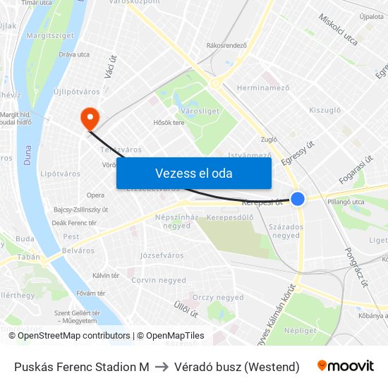 Puskás Ferenc Stadion M to Véradó busz (Westend) map