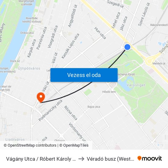 Vágány Utca / Róbert Károly Körút to Véradó busz (Westend) map