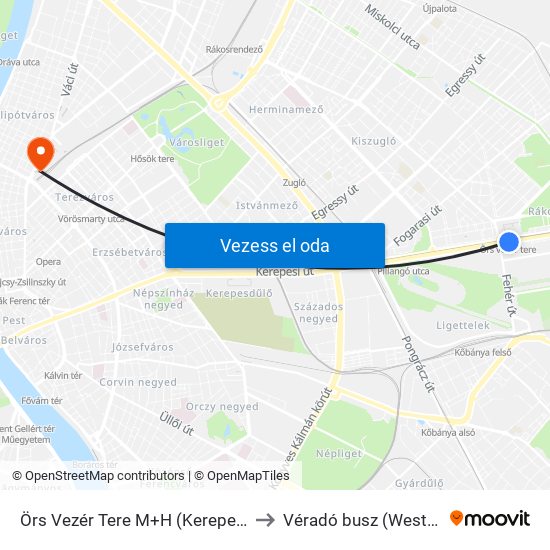 Örs Vezér Tere M+H (Kerepesi Út) to Véradó busz (Westend) map