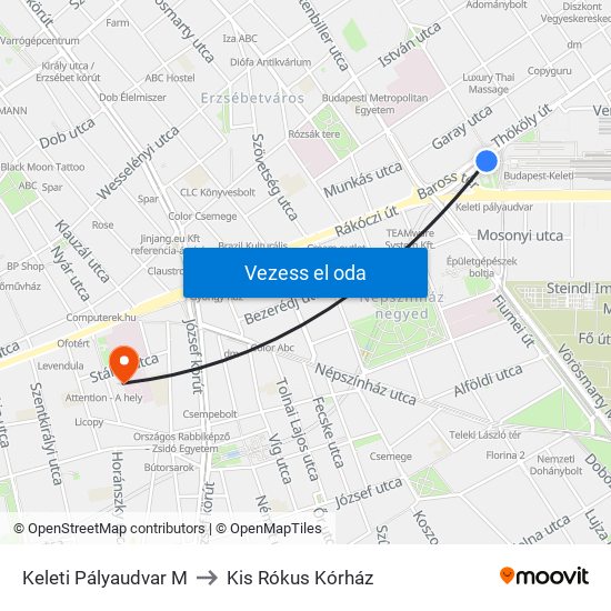 Keleti Pályaudvar M to Kis Rókus Kórház map