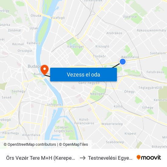 Örs Vezér Tere M+H (Kerepesi Út) to Testnevelési Egyetem map