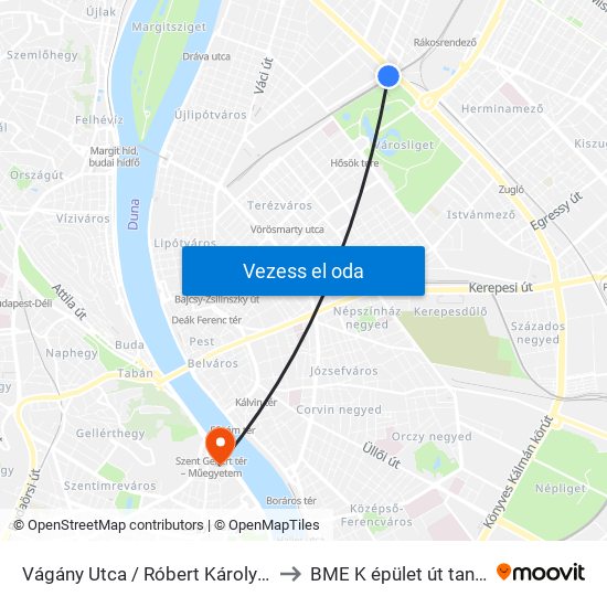 Vágány Utca / Róbert Károly Körút to BME K épület út tanszék map