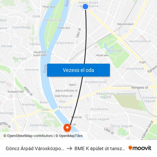 Göncz Árpád Városközpont to BME K épület út tanszék map