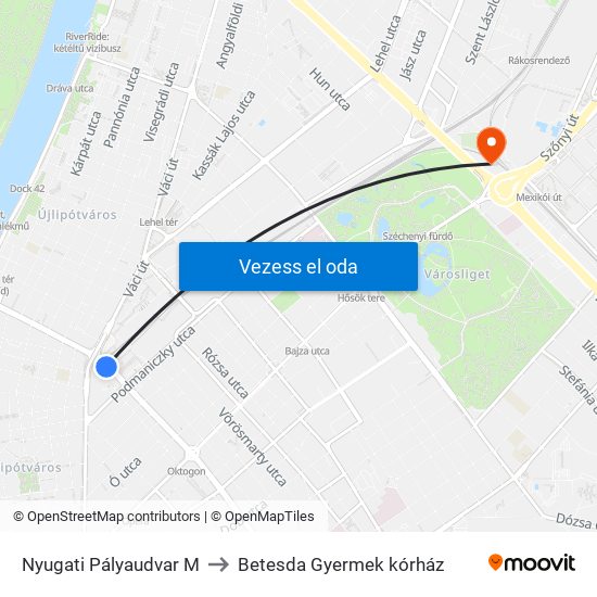 Nyugati Pályaudvar M to Betesda Gyermek kórház map