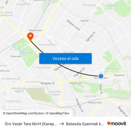 Örs Vezér Tere M+H (Kerepesi Út) to Betesda Gyermek kórház map