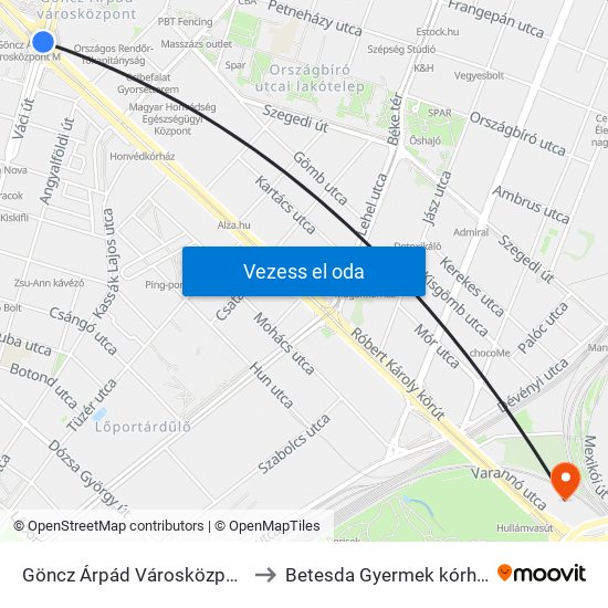 Göncz Árpád Városközpont to Betesda Gyermek kórház map