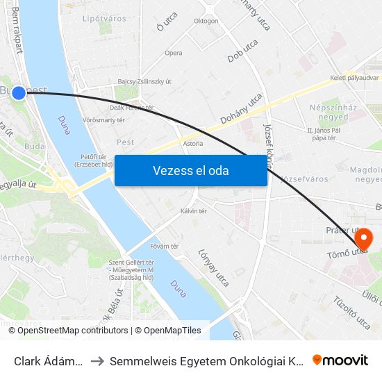 Clark Ádám Tér to Semmelweis Egyetem Onkológiai Központ map