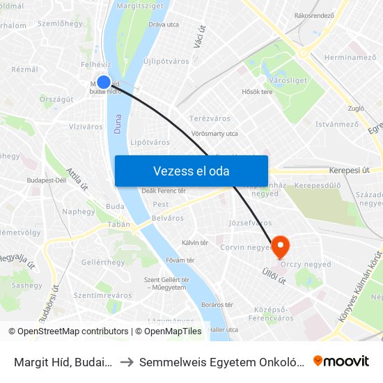 Margit Híd, Budai Hídfő H to Semmelweis Egyetem Onkológiai Központ map