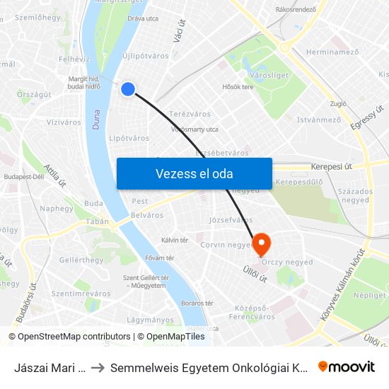 Jászai Mari Tér to Semmelweis Egyetem Onkológiai Központ map