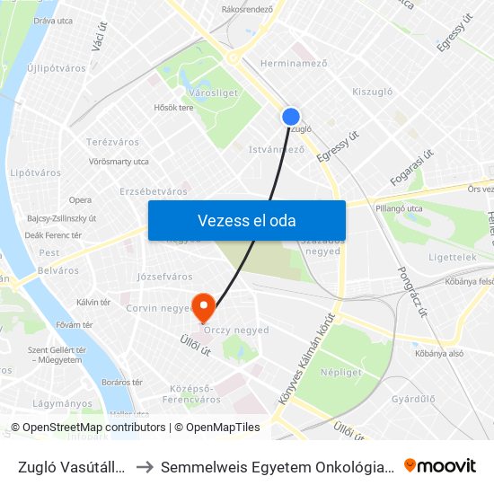 Zugló Vasútállomás to Semmelweis Egyetem Onkológiai Központ map