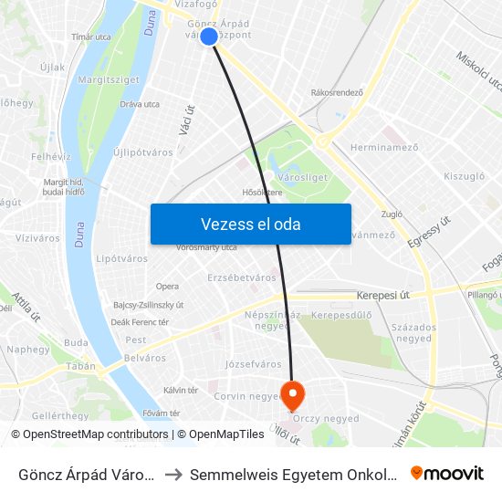 Göncz Árpád Városközpont to Semmelweis Egyetem Onkológiai Központ map