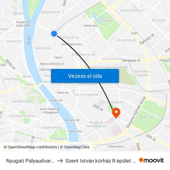 Nyugati Pályaudvar M to Szent István kórház R épület MR map