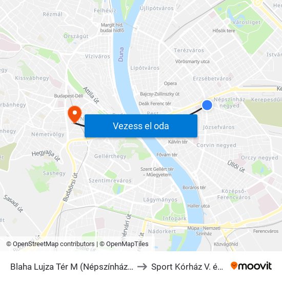 Blaha Lujza Tér M (Népszínház Utca) to Sport Kórház V. épület map