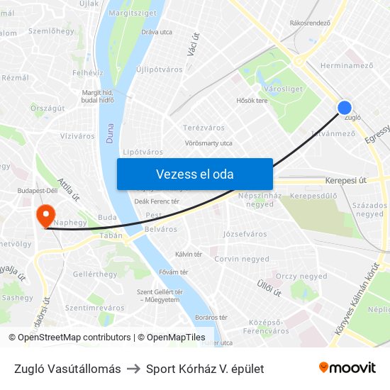 Zugló Vasútállomás to Sport Kórház V. épület map