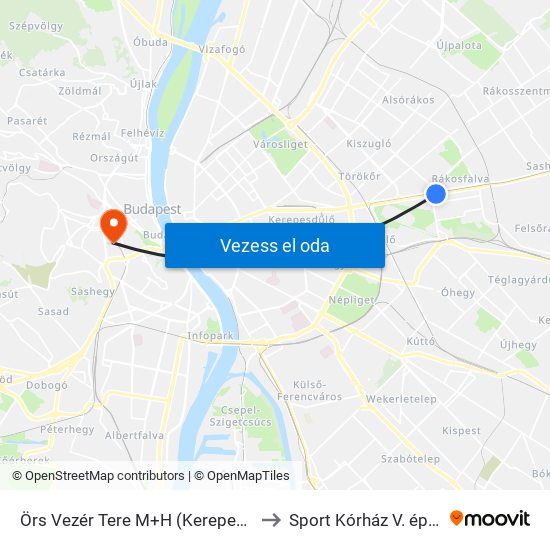 Örs Vezér Tere M+H (Kerepesi Út) to Sport Kórház V. épület map