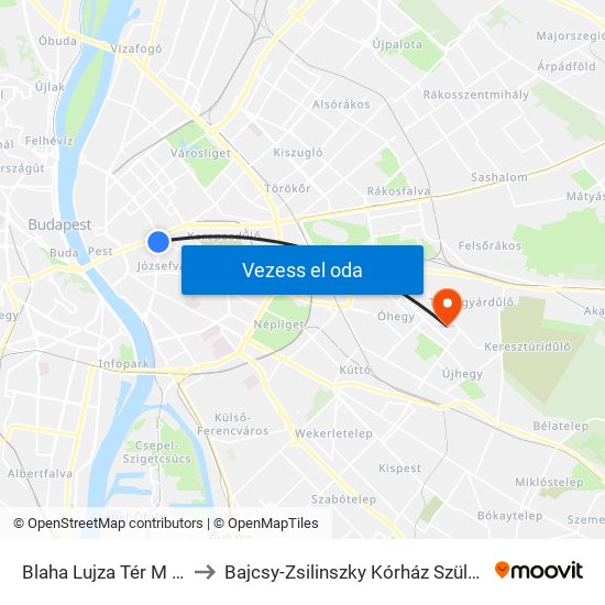 Blaha Lujza Tér M (Népszínház Utca) to Bajcsy-Zsilinszky Kórház Szülészet-Nőgyógyászati Osztály map