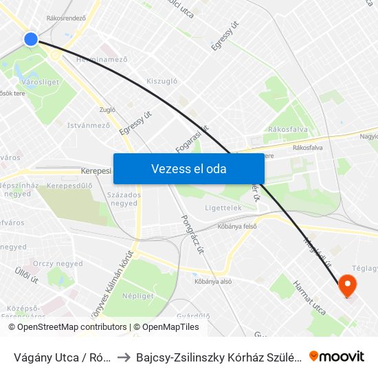 Vágány Utca / Róbert Károly Körút to Bajcsy-Zsilinszky Kórház Szülészet-Nőgyógyászati Osztály map