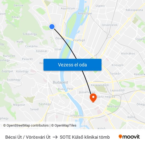 Bécsi Út / Vörösvári Út to SOTE Külső klinikai tömb map