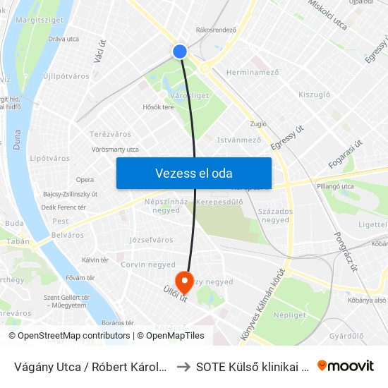 Vágány Utca / Róbert Károly Körút to SOTE Külső klinikai tömb map